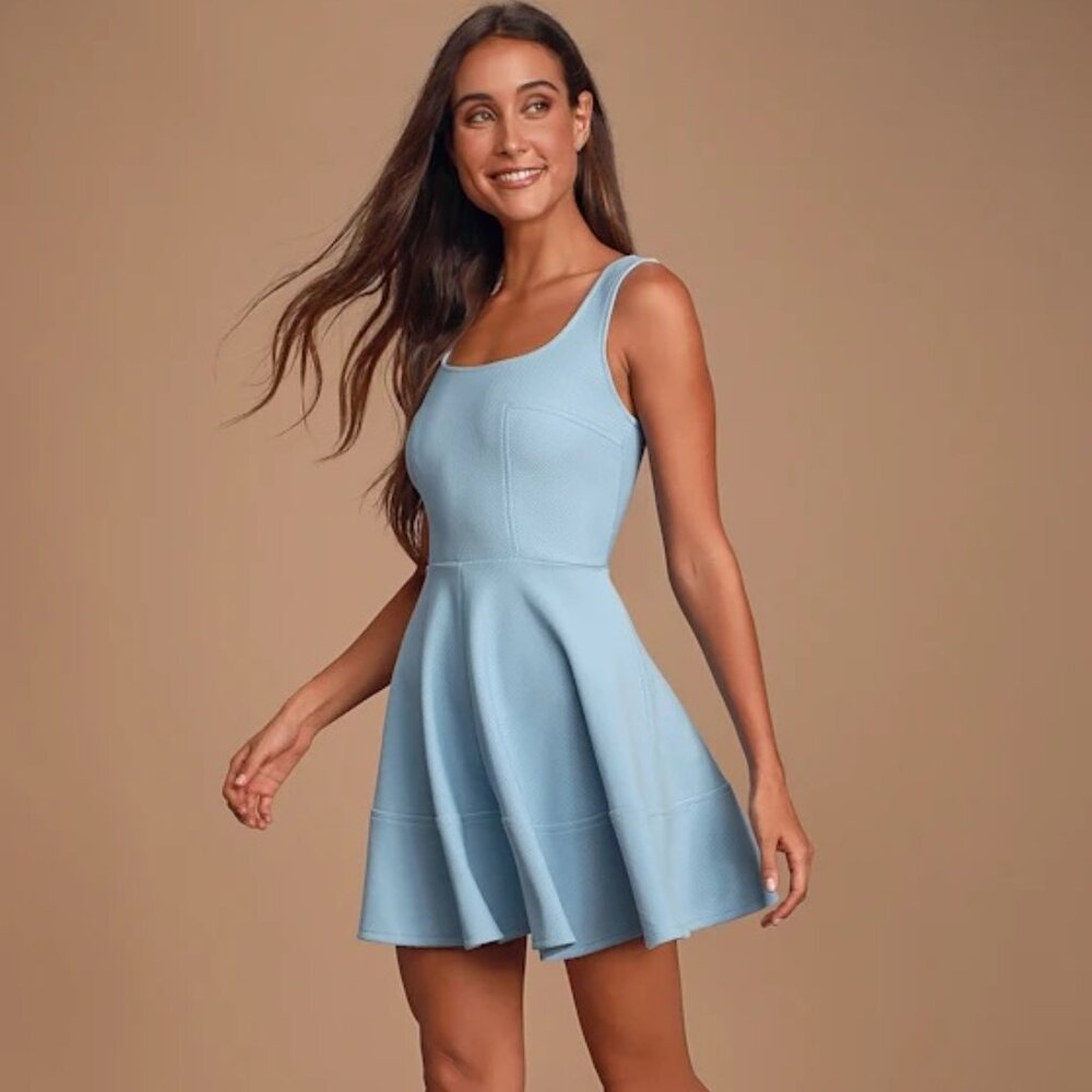 Lulus Home Before Daylight Periwinkle Skater Summer Fit & Flare Dress S EUC